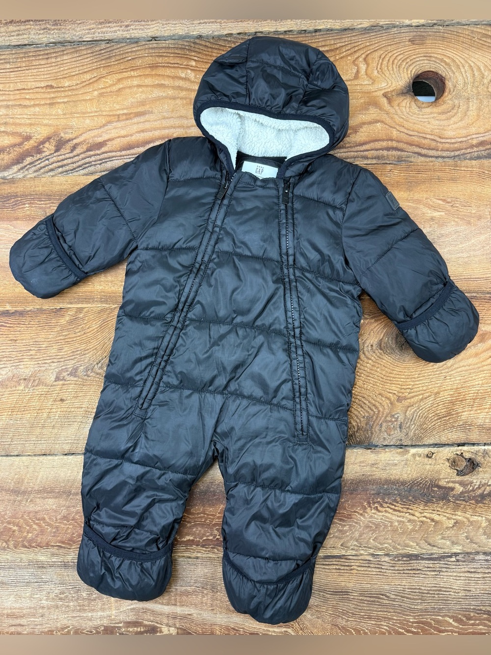 GAP Black Lined Puffer Hooded Baby One-Piece Snowsuit